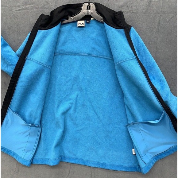 FILA Sport Women's Blue Black Fleece Full Zip Jacket Size Large Pockets Athletic - Picture 10 of 16